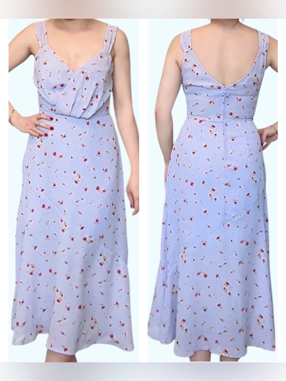 Row A Floral Lavender V-Neck Midi Dress size XS